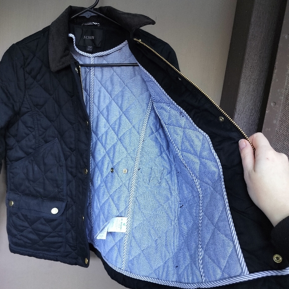 JCrew Black Quilted Barn Jacket Chore Coat Gold Hardware and Corduroy Collar - Picture 5 of 9